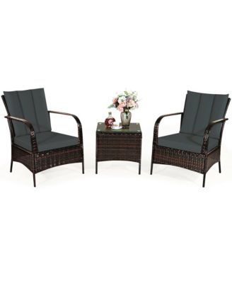 3 PCS Patio Wicker Rattan Furniture Set Coffee Table and 2 Rattan Chair