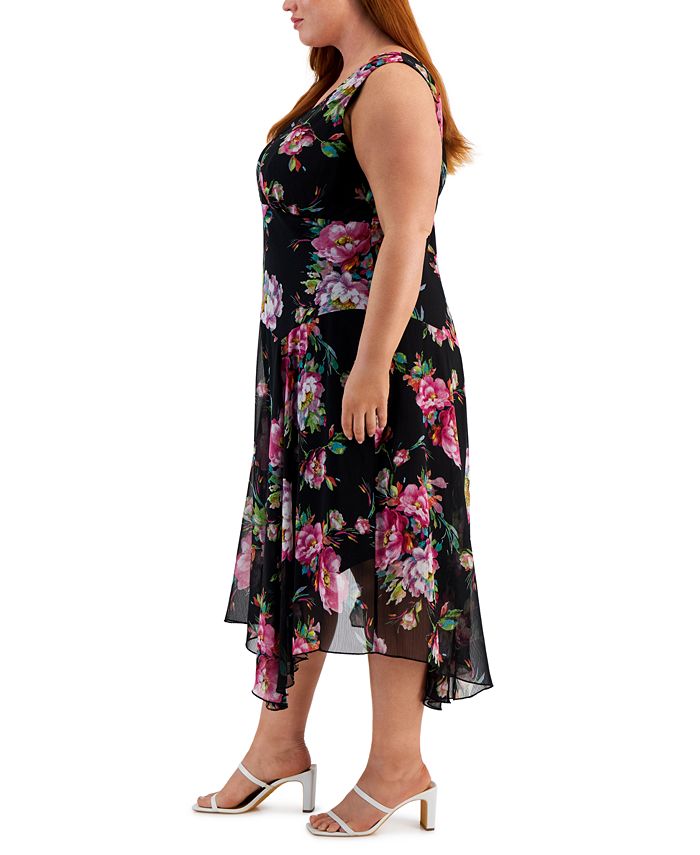 Connected Plus Size Floral-Print Surplice Midi Dress - Macy's