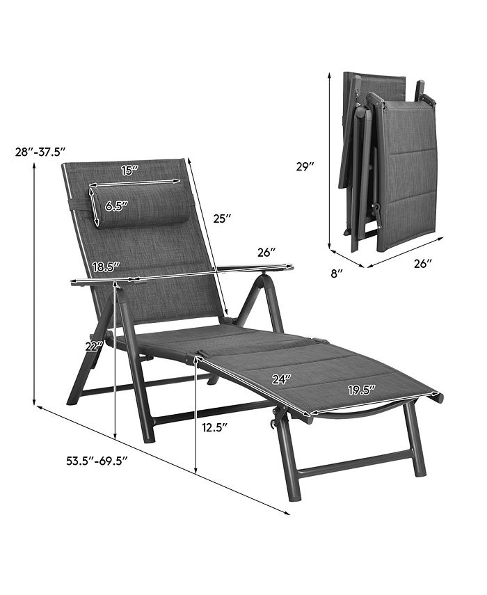 Costway Patio Reclining Chaise Lounge Padded Aluminum Folding Adjust