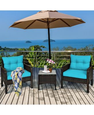 3PCS Outdoor Rattan Conversation Set Patio Furniture Cushioned