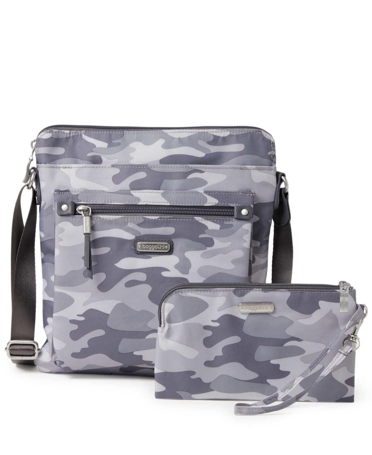 Shop Baggallini Go Bagg Polyester Small Crossbody And Rfid Phone Wristlet In Gray Camo