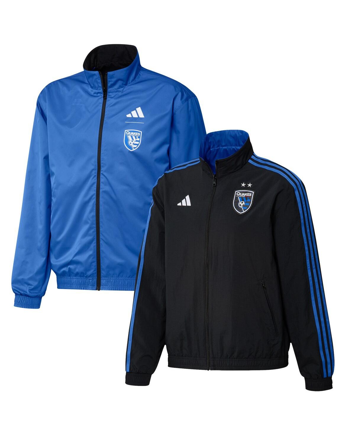 Shop Adidas Originals Men's Adidas Black And Blue San Jose Earthquakes 2023 On-field Anthem Full-zip Reversible Team Jacke In Black,blue