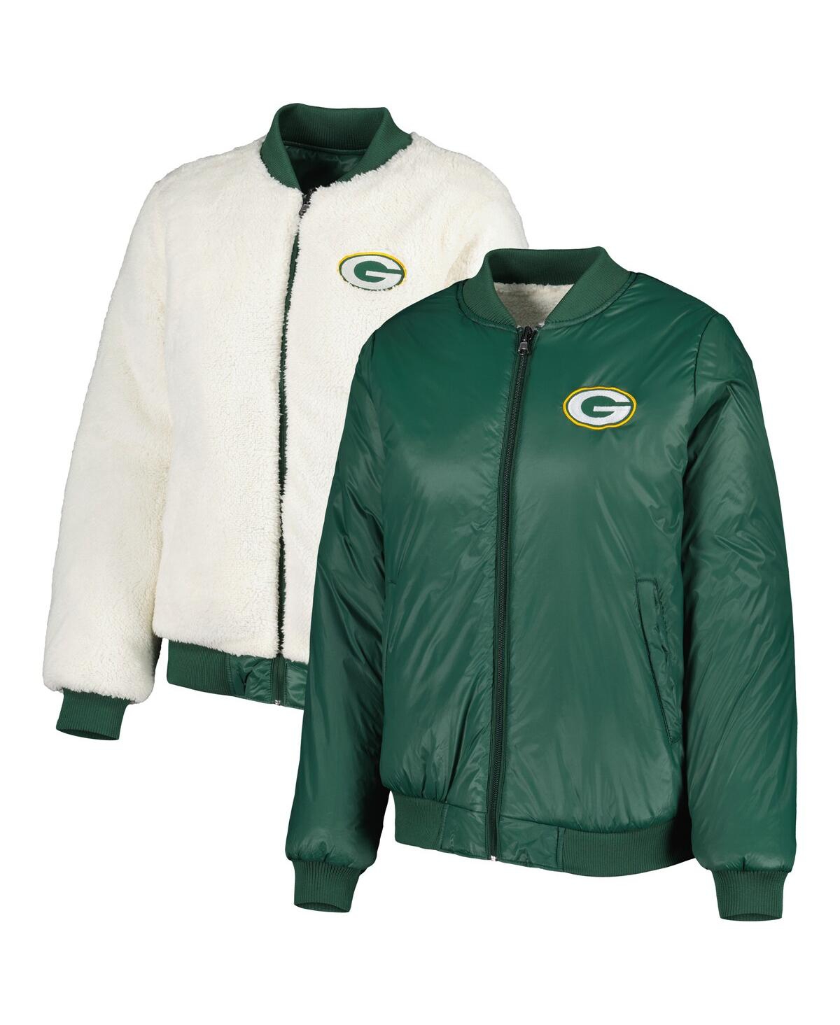G-III 4HER BY CARL BANKS WOMEN'S G-III 4HER BY CARL BANKS OATMEAL AND GREEN GREEN BAY PACKERS SWITCHBACK REVERSIBLE FULL-ZIP  