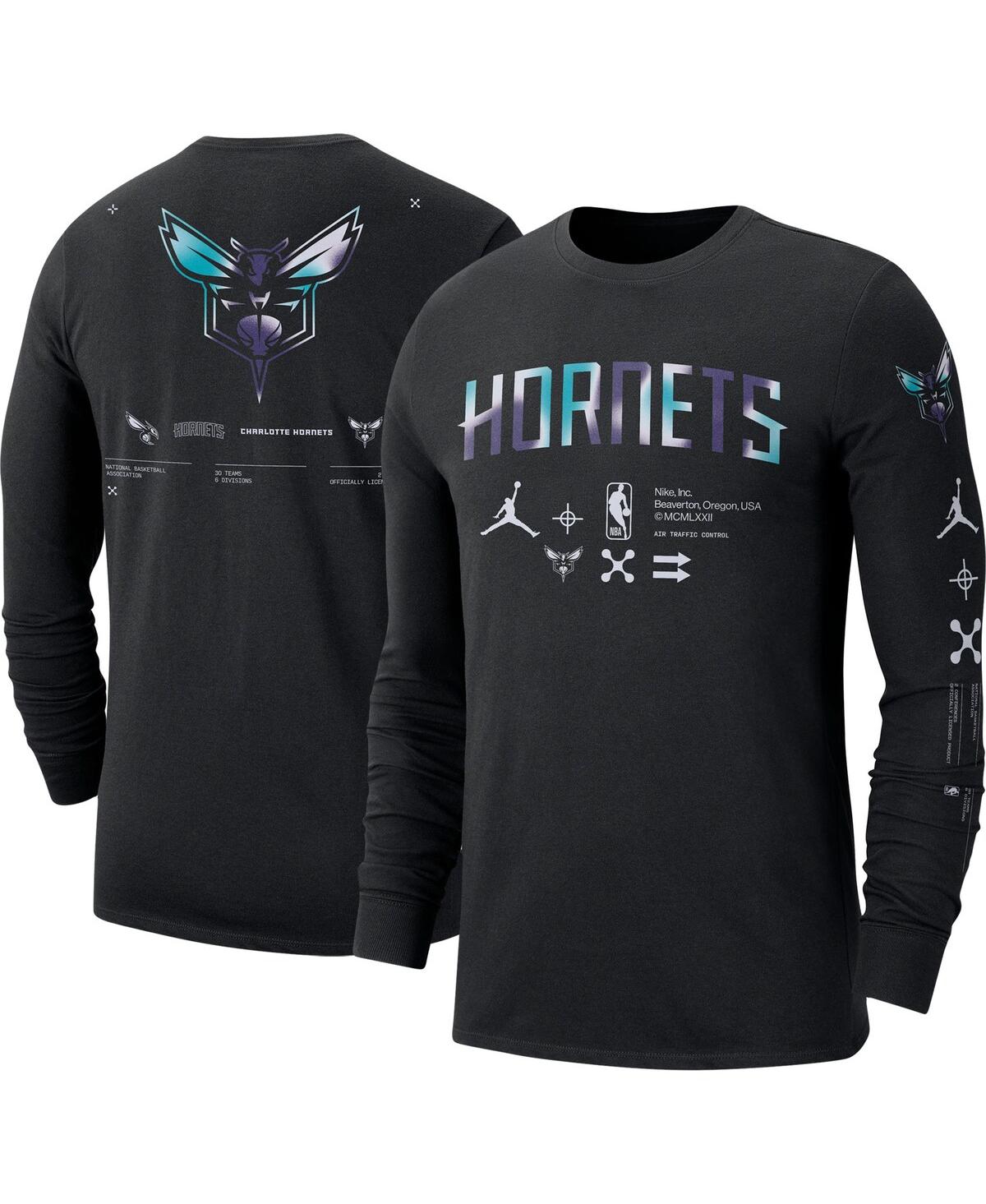 Shop Jordan Men's  Black Charlotte Hornets Essential Air Traffic Control Long Sleeve T-shirt