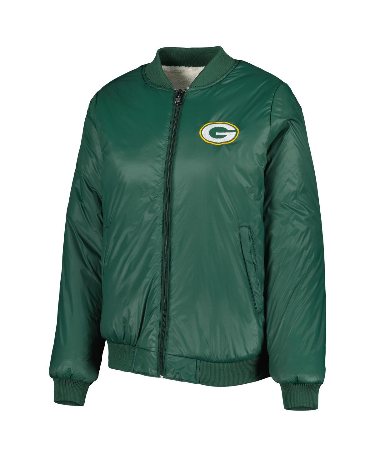 Shop G-iii 4her By Carl Banks Women's  Oatmeal And Green Green Bay Packers Switchback Reversible Full-zip  In Oatmeal,green