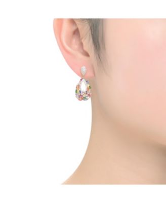 Sterling Silver Baguette & Round CZ Pear Shape Drop Earrings