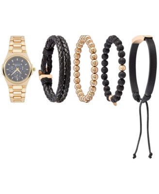 Men's Gold-Tone Metal Alloy Bracelet Watch 52mm Gift Set