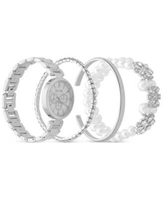 Women's Silver-Tone Metal Alloy Bracelet Watch 34mm Gift Set