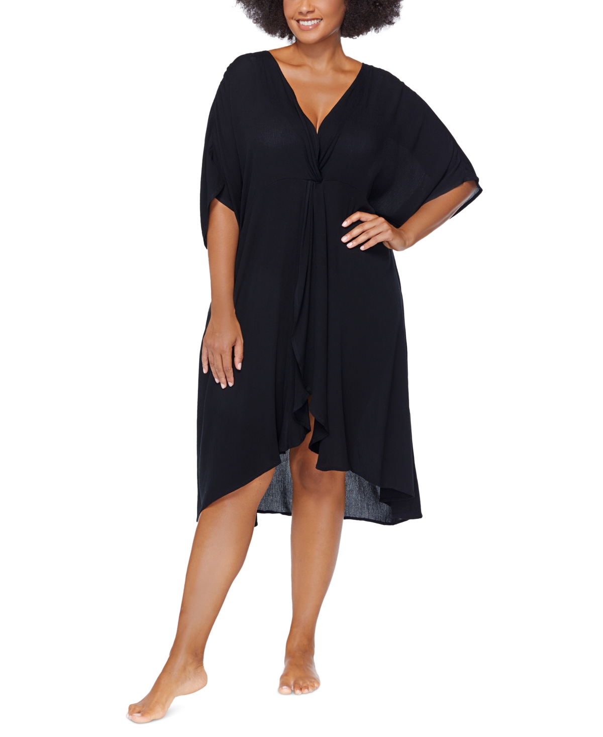 Raisins Curve Plus Size Solid Paraiso Twistfront Swim Dress Coverup
