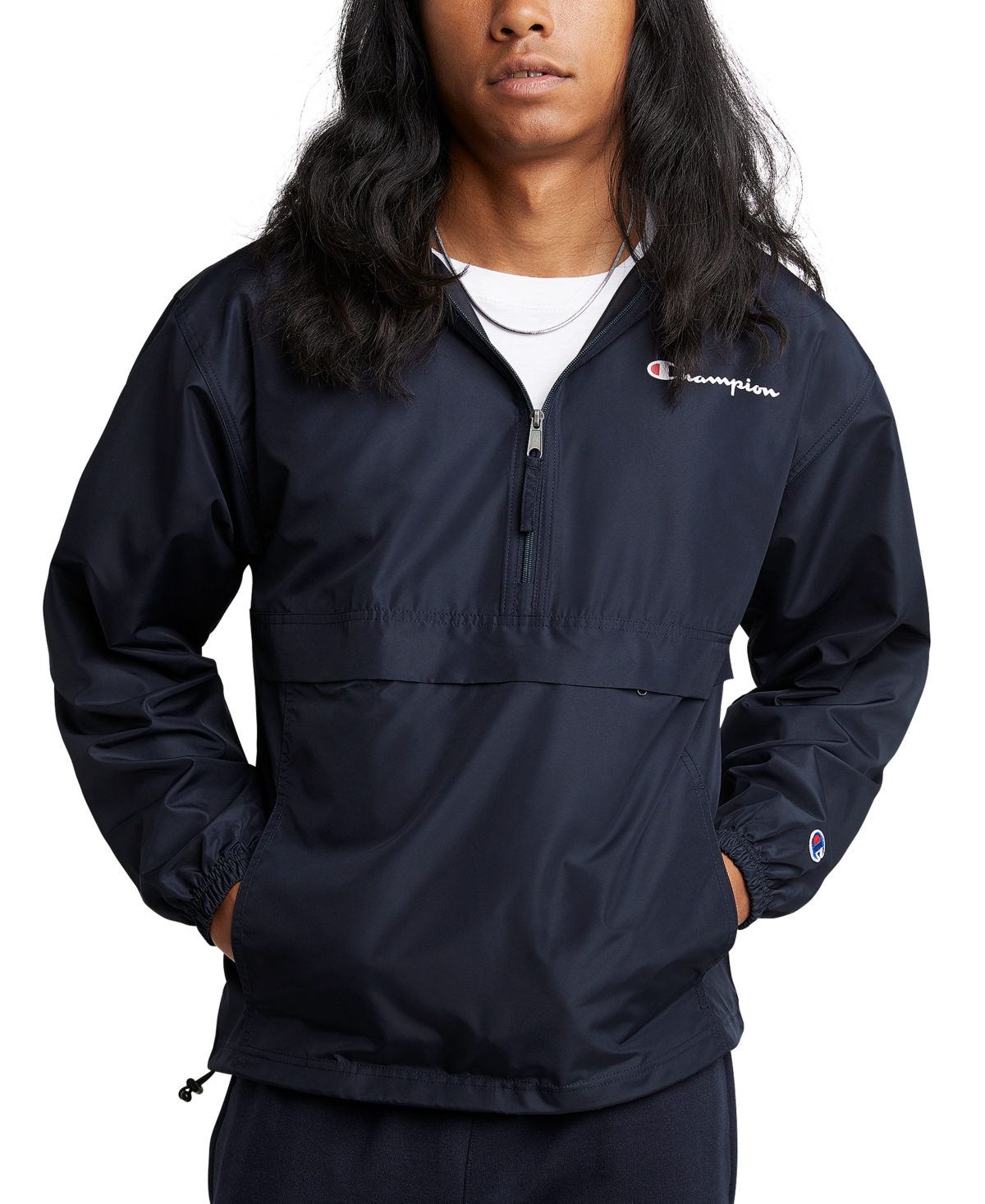 Champion half zip windbreaker black hot sale