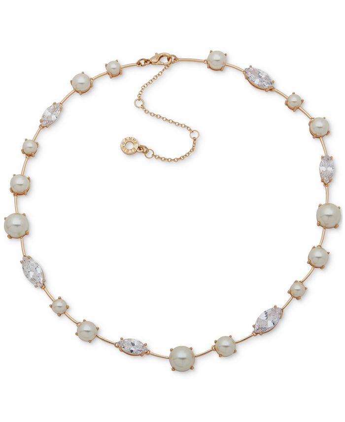 Anne Klein Gold Tone Cubic Zirconia Imitation Pearl All Around