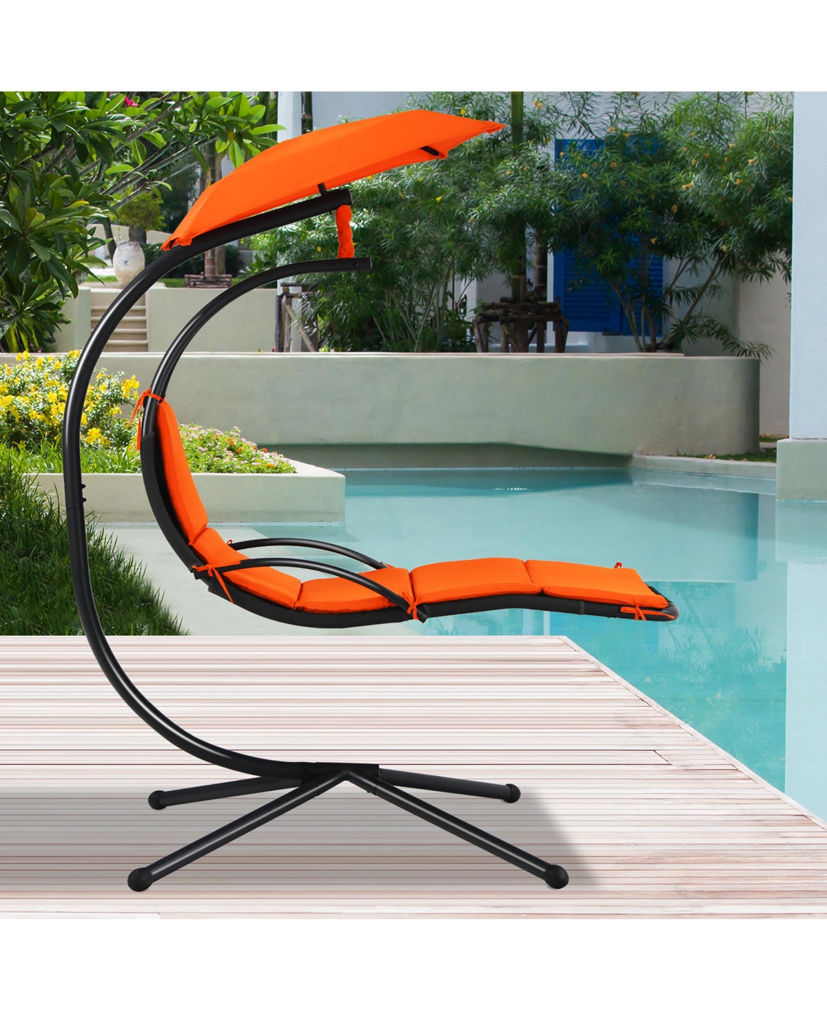 Costway Patio Hanging Hammock Chaise Lounge Chair with Canopy Cushion