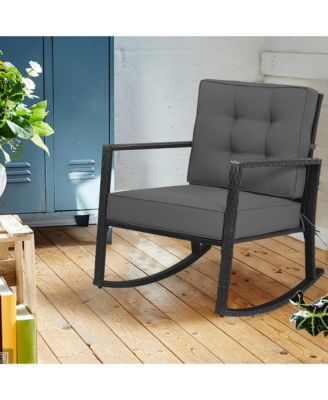 Patio Rattan Rocker Chair Outdoor Glider Rocking Chair Cushion Lawn