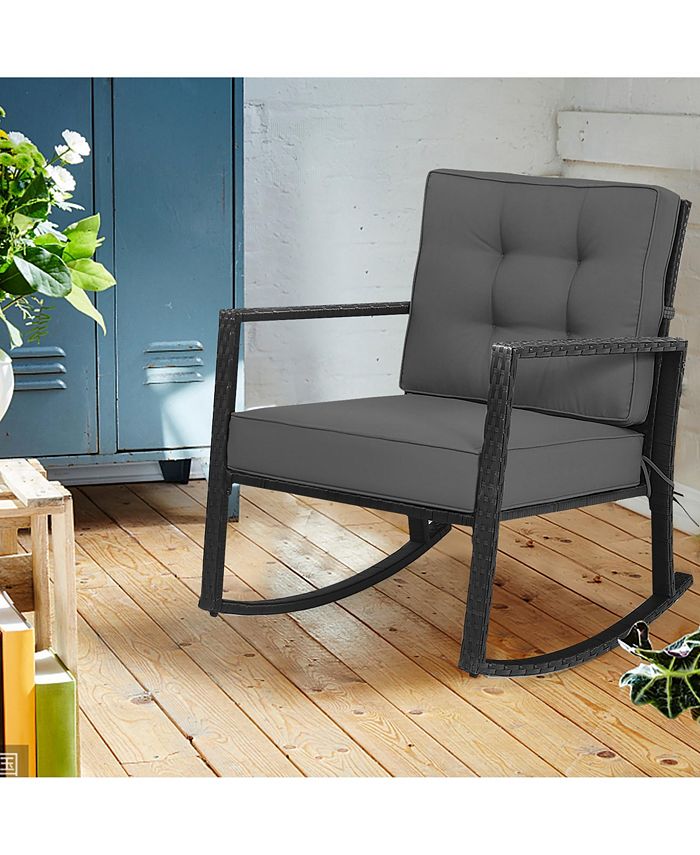 Costway Patio Rattan Rocker Chair Outdoor Glider Rocking Chair Cushion