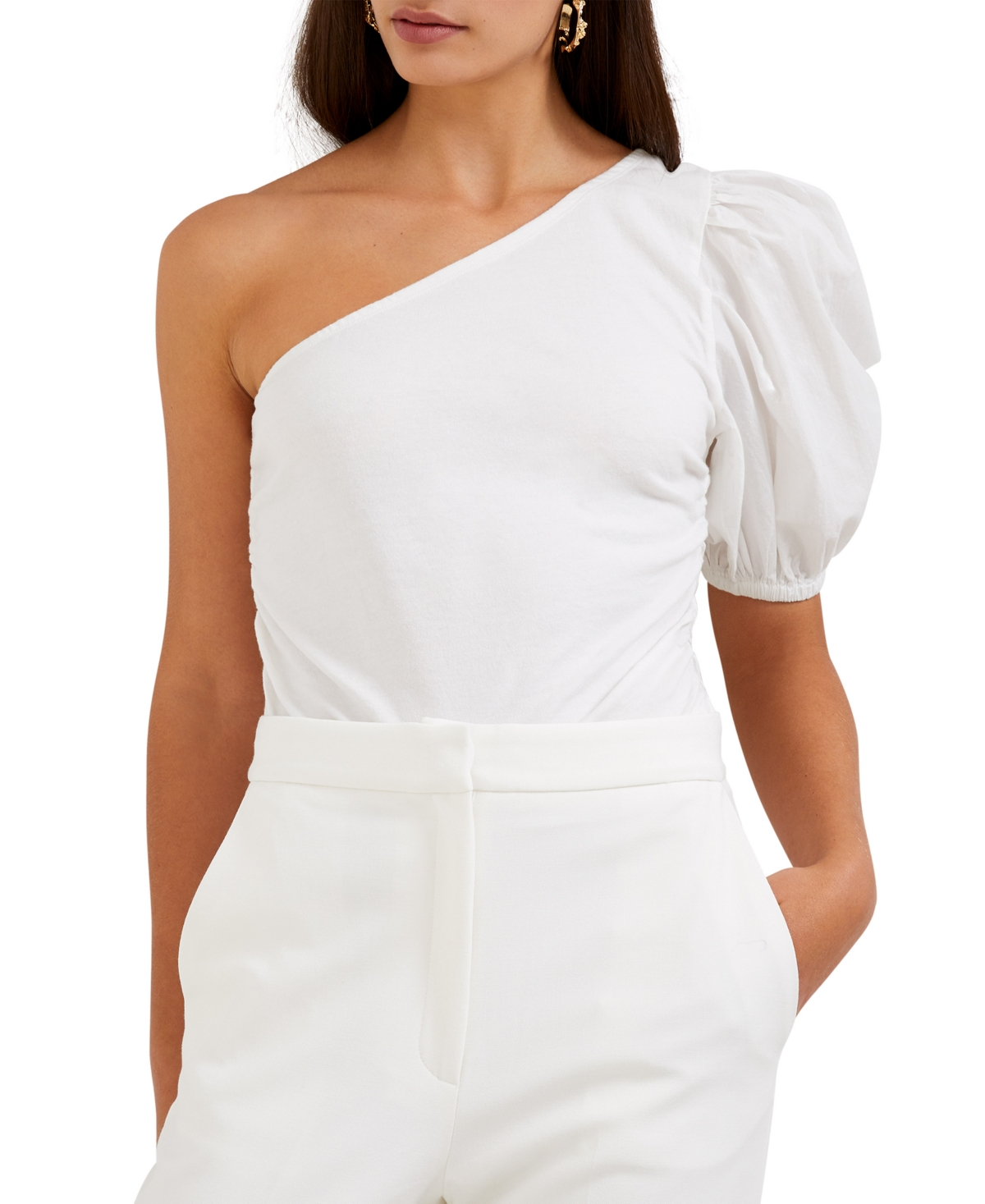 FRENCH CONNECTION WOMEN'S ROSANNA COTTON MIX-MEDIA ONE-SHOULDER TOP