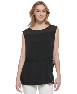 Calvin Klein Gathered V-Neck Sleeveless Top - Macy's