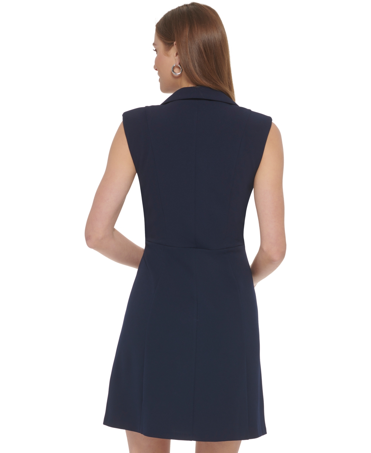 Shop Dkny Women's Notched Collar Hardware Trim Sleeveless Sheath Dress In Elegant Beige