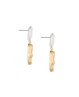 Rainbow Glass Nugget and Imitation Pearl 18K Gold Plated Earrings
