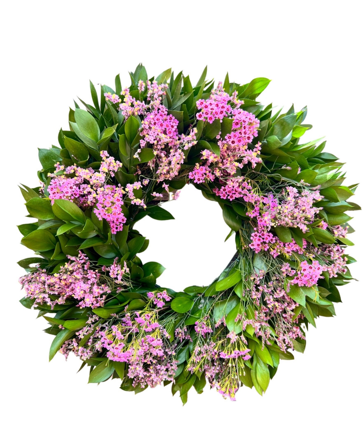 Real Ruscus, Misty Limonium Fresh Spring Wreath, 20"