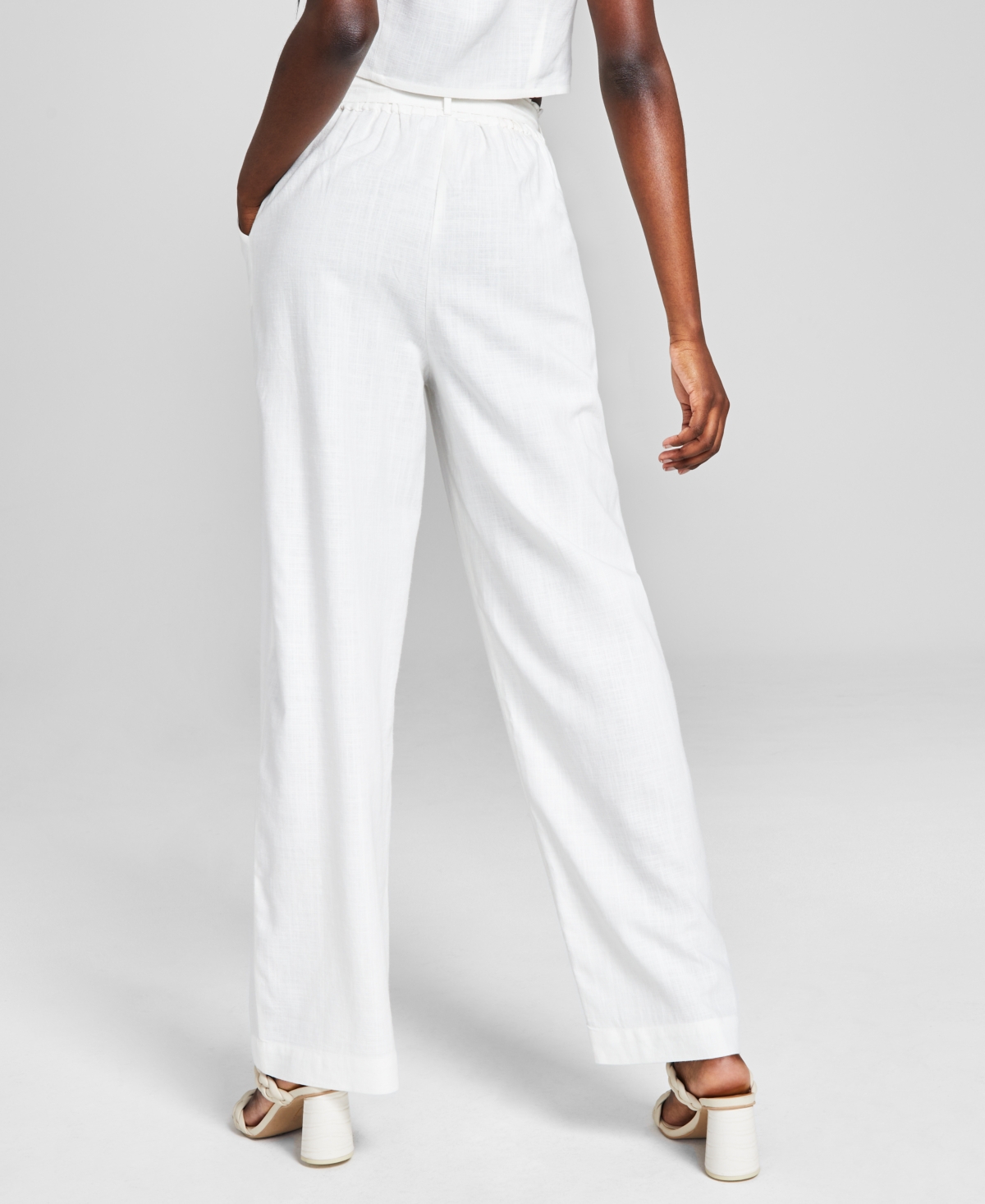 And Now This Women's Linen Blend Paperbag Pants