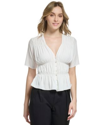 Calvin Klein - Women's X-Fit Short Sleeve V-Neck Peplum Blouse