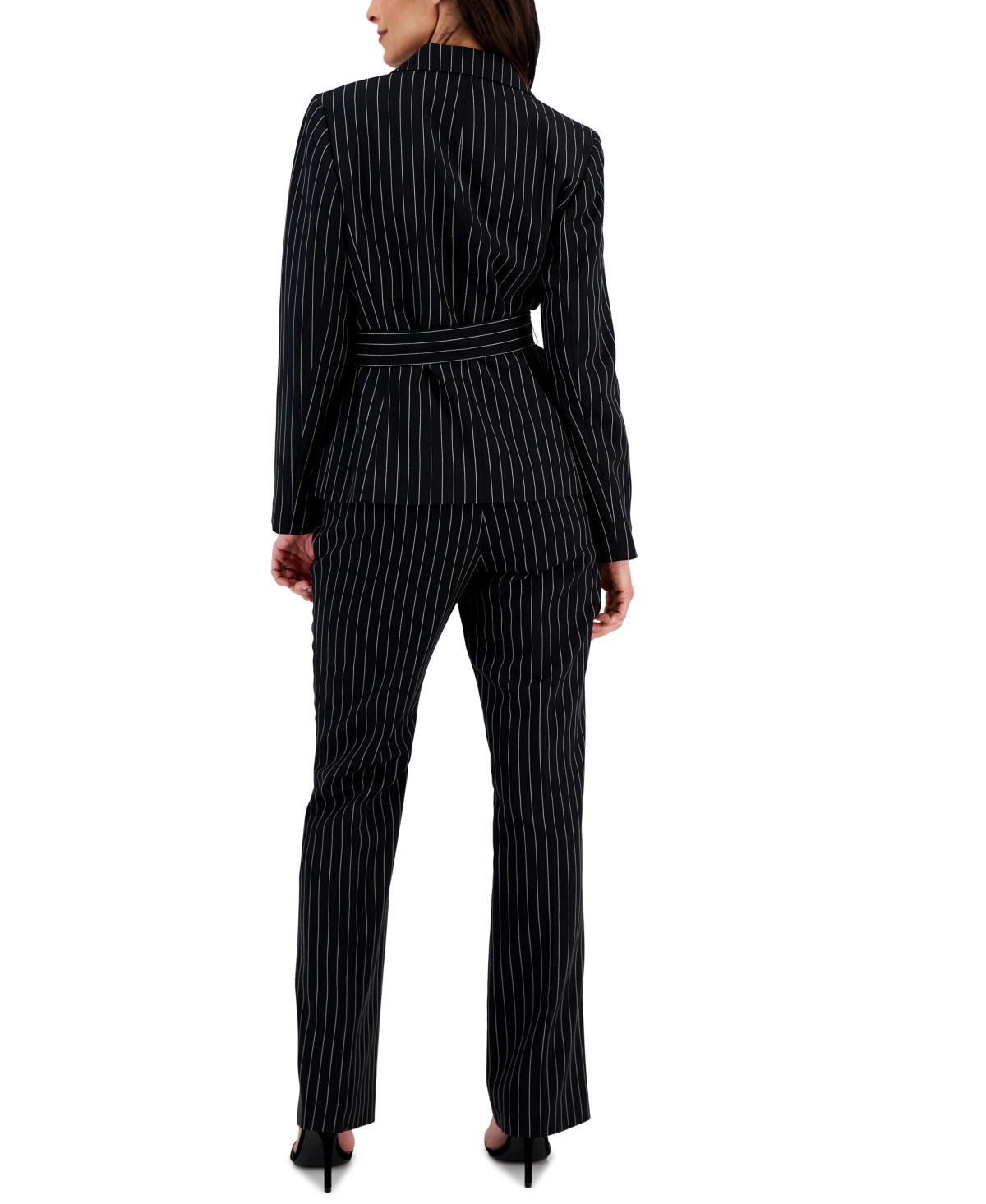 Le Suit Women's Striped Belted Pantsuit, Regular & Petite Sizes -White