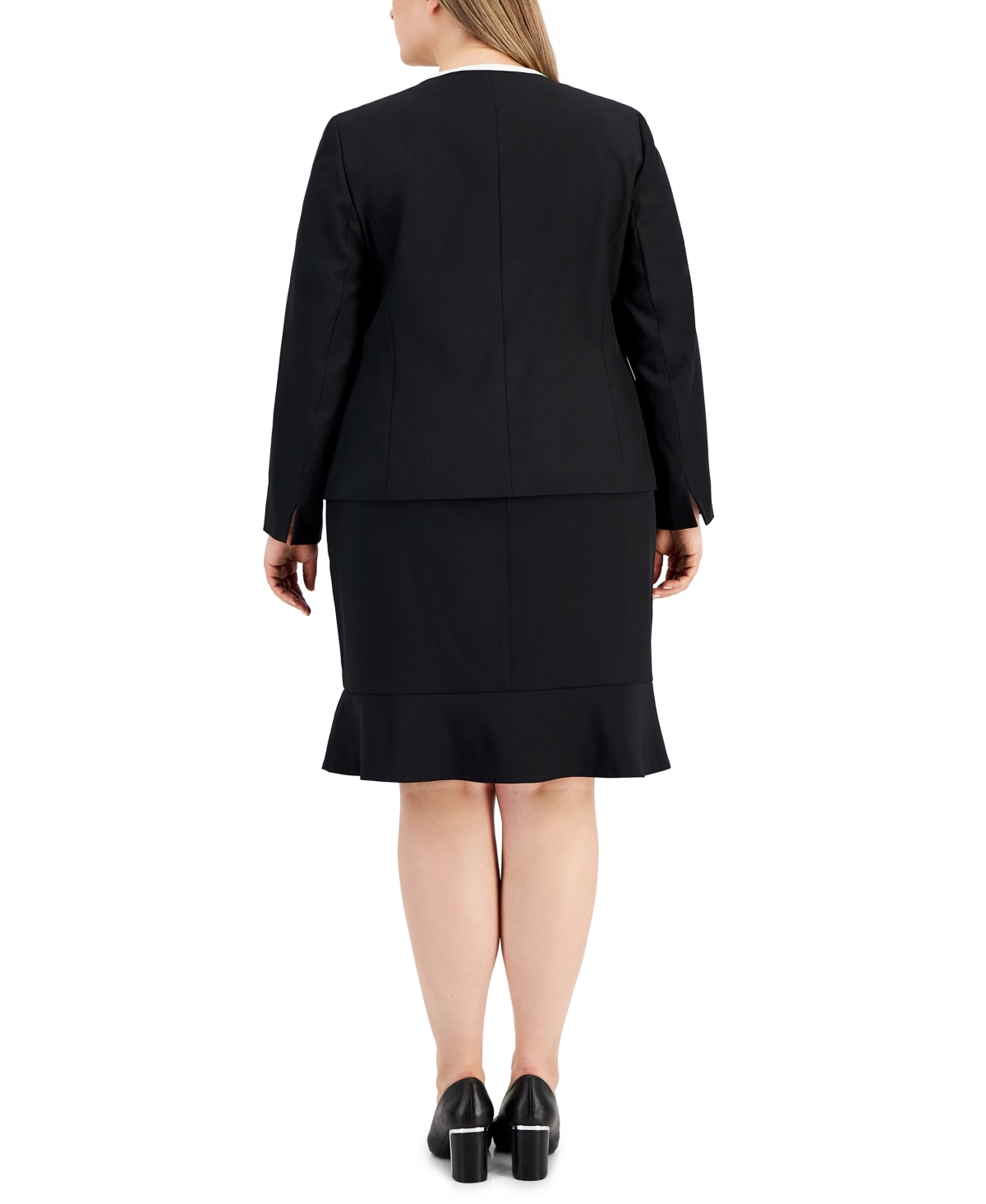 Le Suit Plus Size Framed Collarless Jacket & Flounce-Hem Skirt -Vanilla Ice