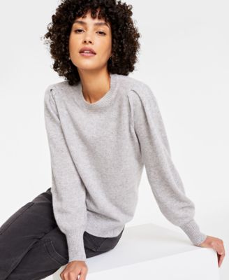Charter Club - Women's Embellished Pleated-Sleeve Cashmere Sweater