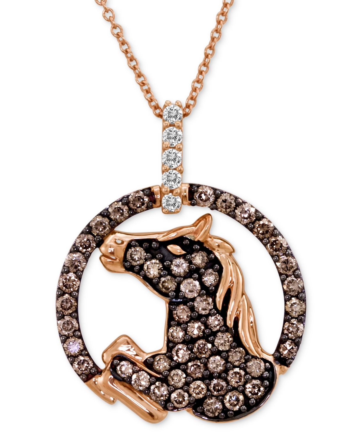 Le Vian Chocolate Diamond (1 ct. t.w.) & Vanilla Diamond (1/10 ct. t.w.) Horse 18" Pendant Necklace in 14k Rose Gold