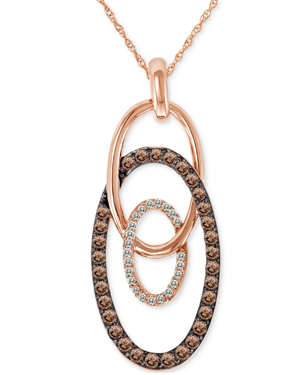 Chocolate Diamond & Vanilla Diamond Interlocking Ovals 18" Pendant Necklace (1/2 ct. t.w.) in 14k Rose Gold - K Strawberry Gold Pendant
