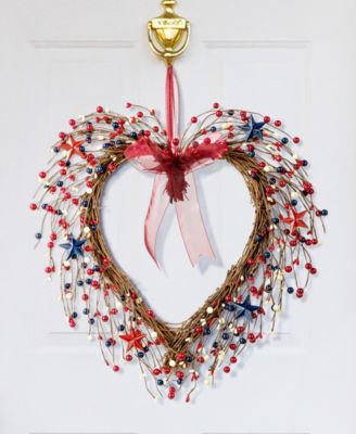 17" H Patriotic, Americana Berry Heart Wreath