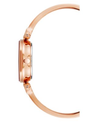 Women's Three Hand Quartz Rose Gold-tone Alloy and Burgundy Enamel Bangle Watch, 28mm