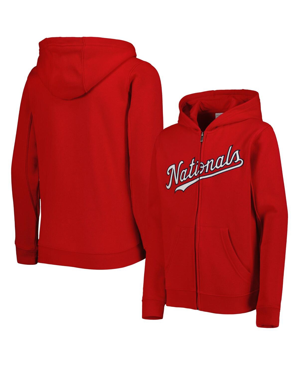 Outerstuff Youth Red Washington Nationals Wordmark Full-zip Fleece Hoodie In Red
