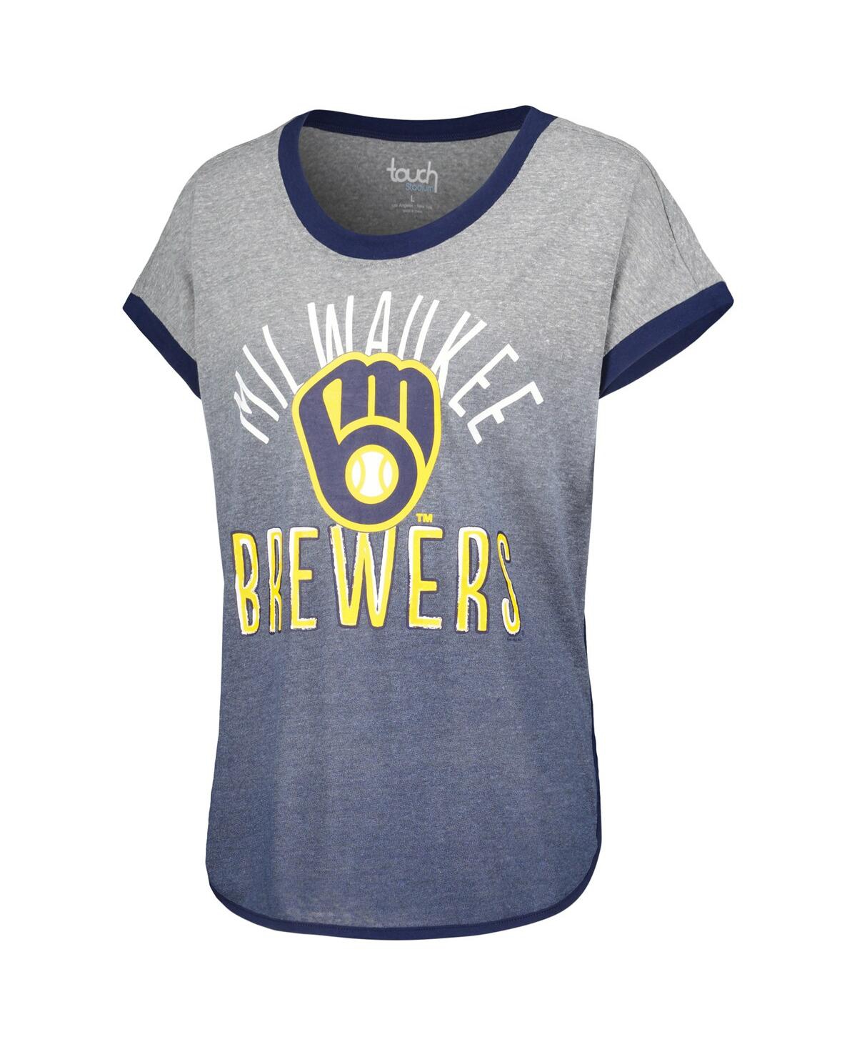 Shop Touché Women's Touch Gray, Navy Milwaukee Brewers Home Run Tri-blend Short Sleeve T-shirt In Gray,navy