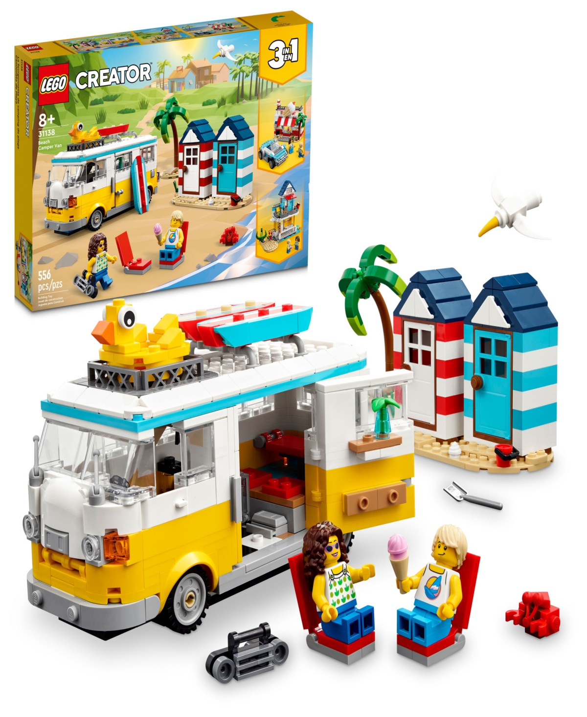 Lego Creator 31138 3-in-1 Beach Camper Van Toy Adventure Building Set In Multicolor