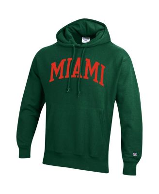 Men's Green Miami Hurricanes Team Arch Reverse Weave Pullover Hoodie