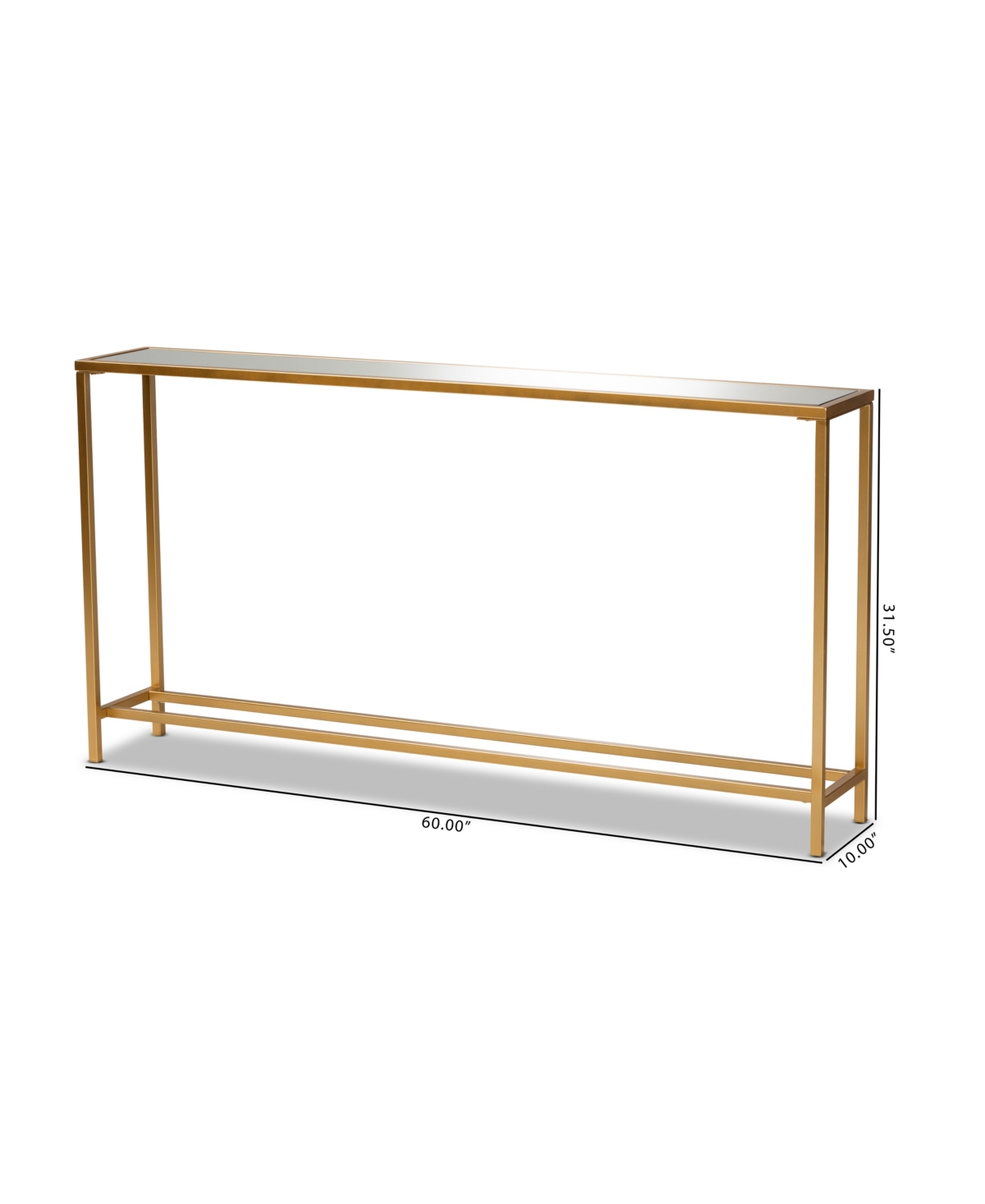 Baxton Studio Alessa Modern And Contemporary Glam 59.9" Finished Metal And Mirrored Glass Console Table In Gold-tone