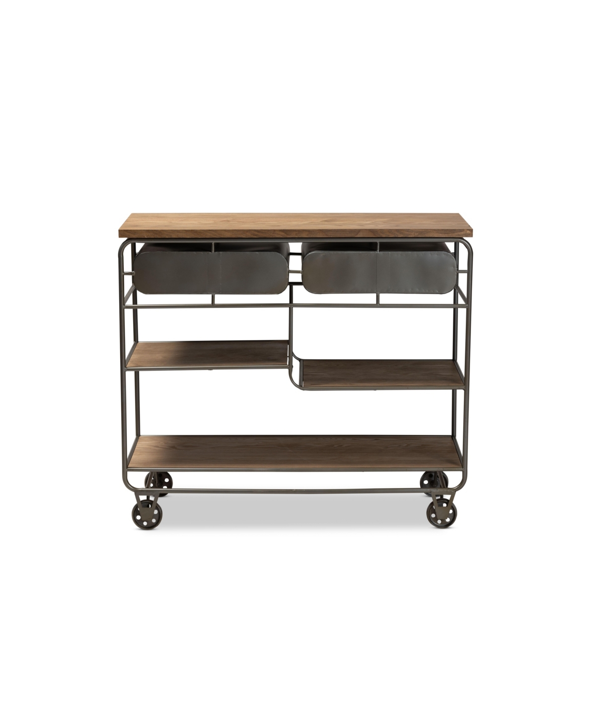Baxton Studio Grant Vintage 41.7" Rustic Industrial Finished Wood And Metal 2-drawer Kitchen Cart In Oak Brown,black