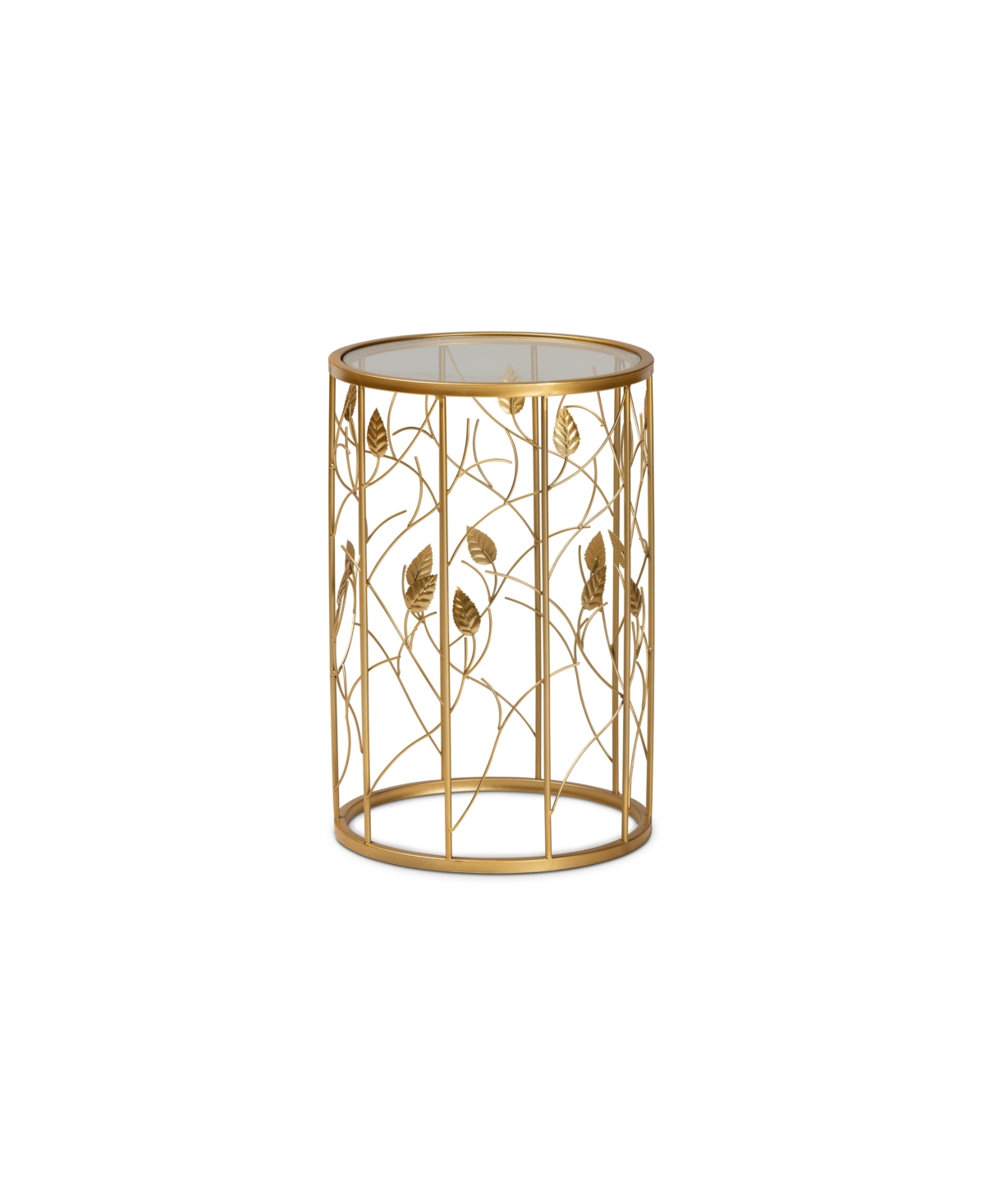 Baxton Studio Anaya Modern And Contemporary Glam 23.6" Brushed Finished Metal And Glass Leaf Accent End Table In Gold-tone