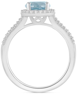 Macy's Aquamarine (1-1/4 Ct. T.w.) & Diamond (1/4 Ct. T.w.) Halo Split ...