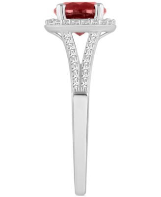 Amethyst (1-1/4 ct. t.w.) & Diamond (1/4 ct. t.w.) Halo Split Shank Ring in Sterling Silver (Also in Citrine, Garnet, Peridot, & Blue Topaz)