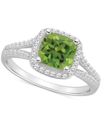 Amethyst (1-1/2 ct. t.w.) & Diamond (1/4 ct. t.w.) Cushion Halo Split Shank Ring in Sterling Silver (Also in Citrine, Garnet, Peridot, & Blue Topaz)