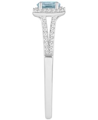 Aquamarine (2/5 ct. t.w.) & Diamond (1/4 ct. t.w.) Oval Halo Ring in Sterling Silver (Also in Opal)