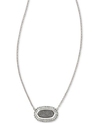 Kendra Scott - Rhodium-Plated Baguette Crystal & Drusy Stone Pendant Necklace, 16"+ 3" extender