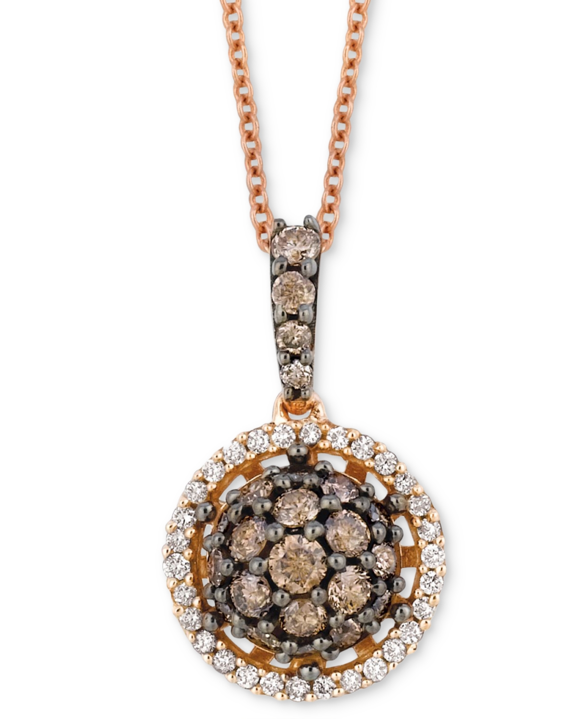 Le Vian Chocolate Diamond (1/2 ct. t.w.) & Vanilla Diamond (1/10 ct. t.w.) Halo Cluster 18" Pendant Necklace in 14k Rose Gold
