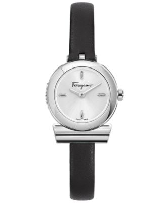 Ferragamo - Women's Swiss Gancini Black Leather Strap Watch 23mm