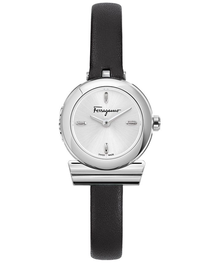 Salvatore Ferragamo Watches Gancini Leather-Strap Watch - Black