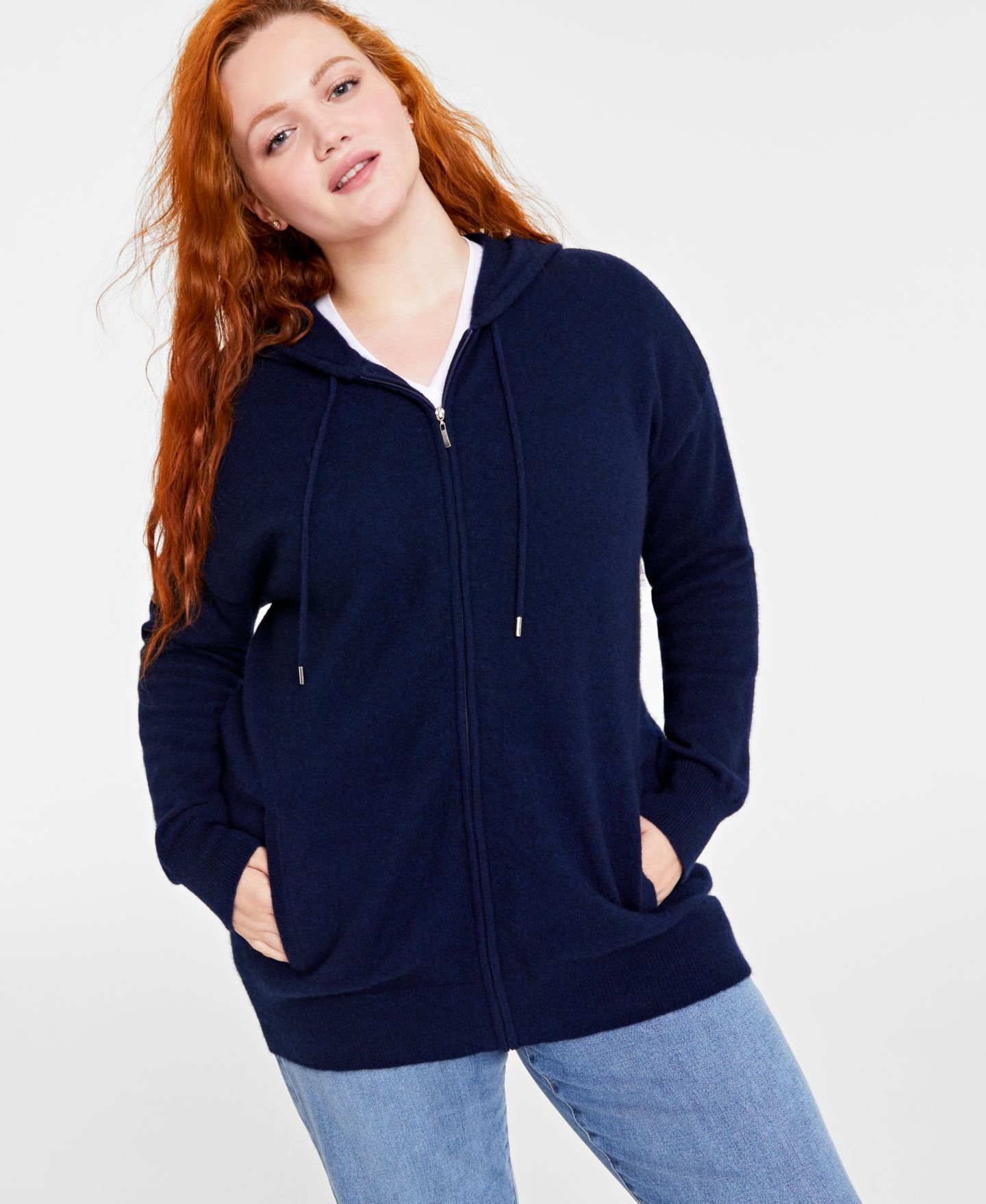 Женское худи Charter Club 100% Cashmere Zip, цвет: Тёмно-синий — фото 2