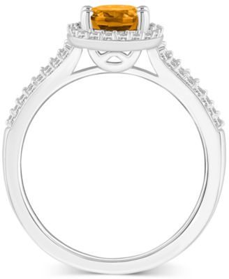 Amethyst (1-1/5 ct. t.w.) & Diamond (1/4 ct. t.w.) Oval Halo Split Shank Ring in Sterling Silver (Also in Citrine, Garnet, Peridot, & Blue Topaz)