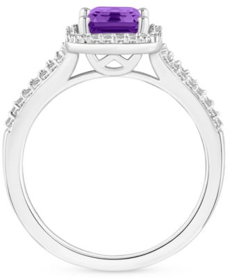 Amethyst (1-5/8 ct. t.w.) & Diamond (1/4 ct. t.w.) Split Shank Ring in Sterling Silver (Also in Citrine, Garnet, Peridot, & Blue Topaz)